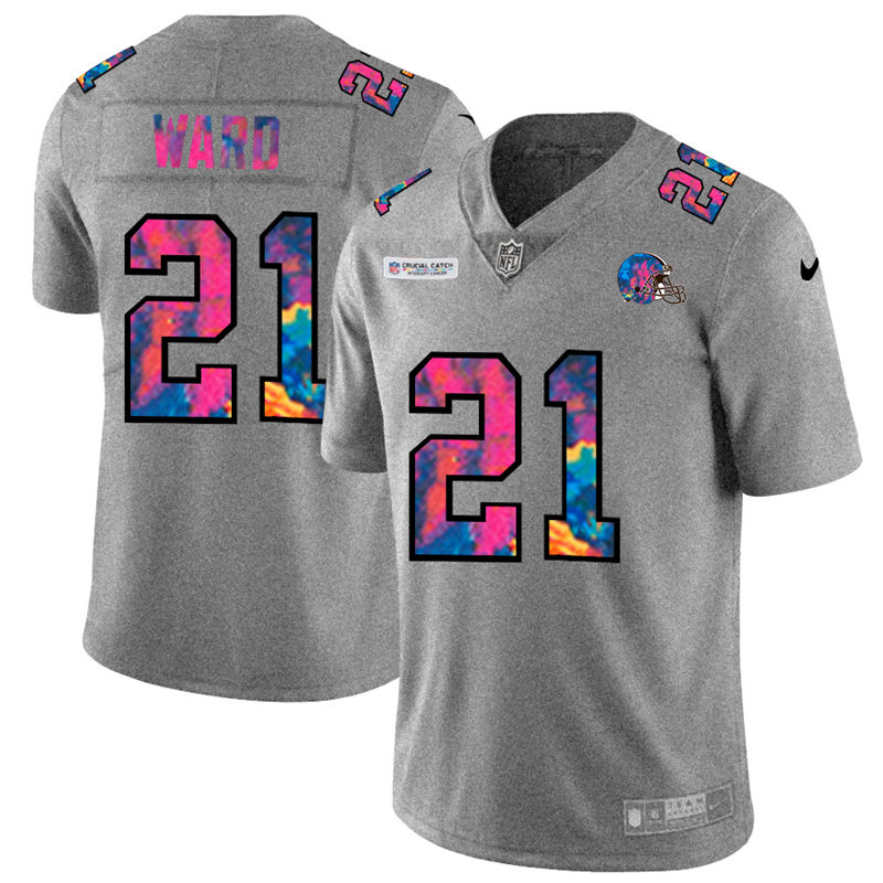 NFL Cleveland Browns #21 Denzel Ward Men Nike MultiColor 2020  Crucial Catch  Jersey Grey